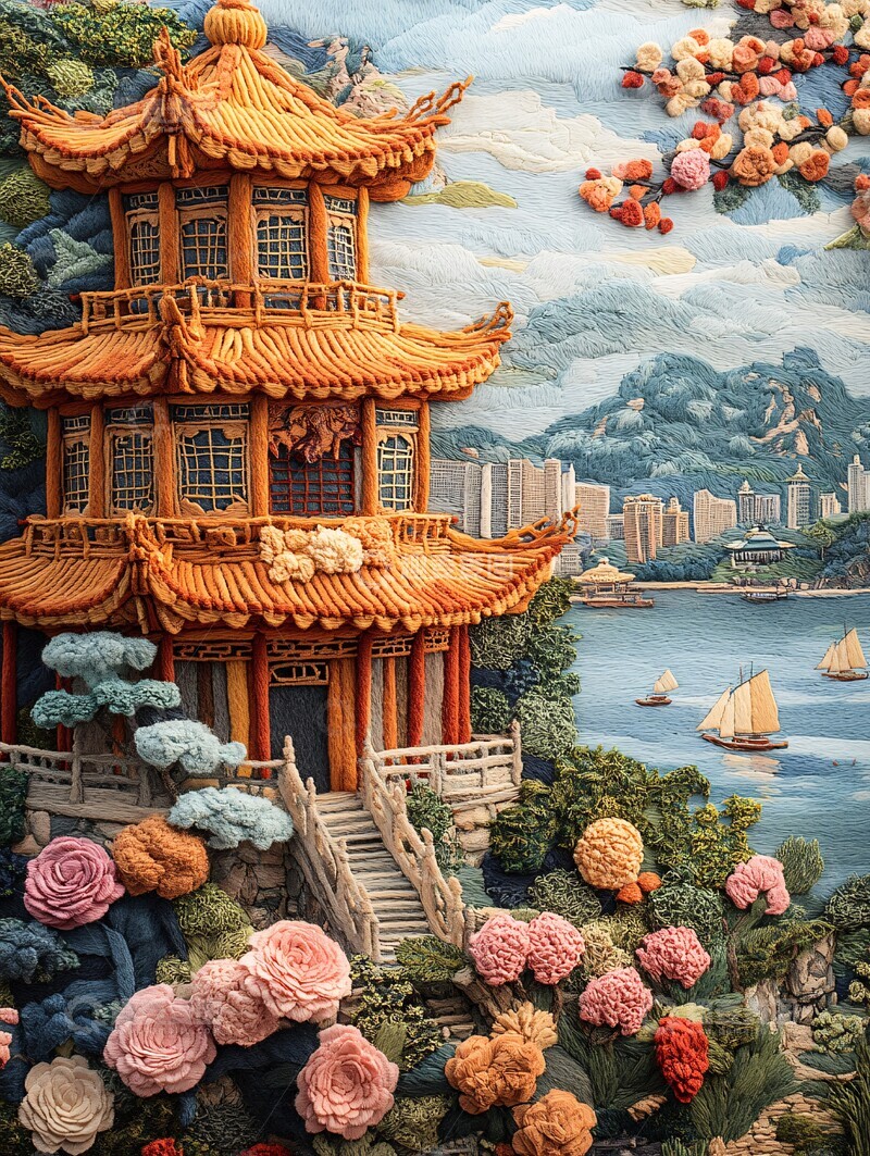 高清大图下载【趣麦麦图】黄鹤楼与古树江景