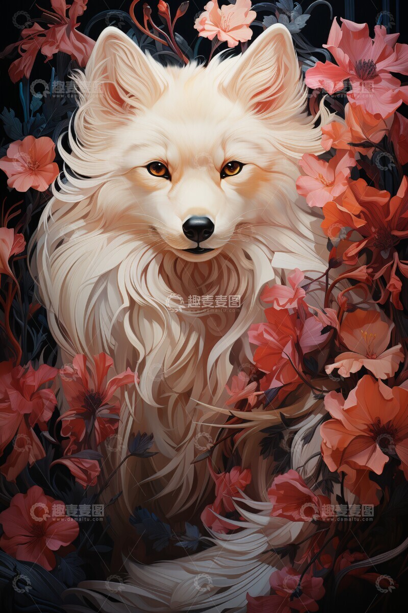高清大图下载【趣麦麦图】九尾狐舞动花瓣间1
