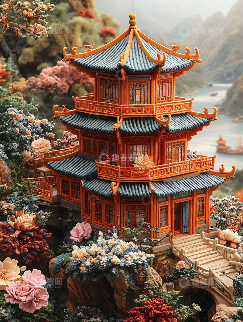 高清大图下载【趣麦麦图】黄鹤楼与古树江景1