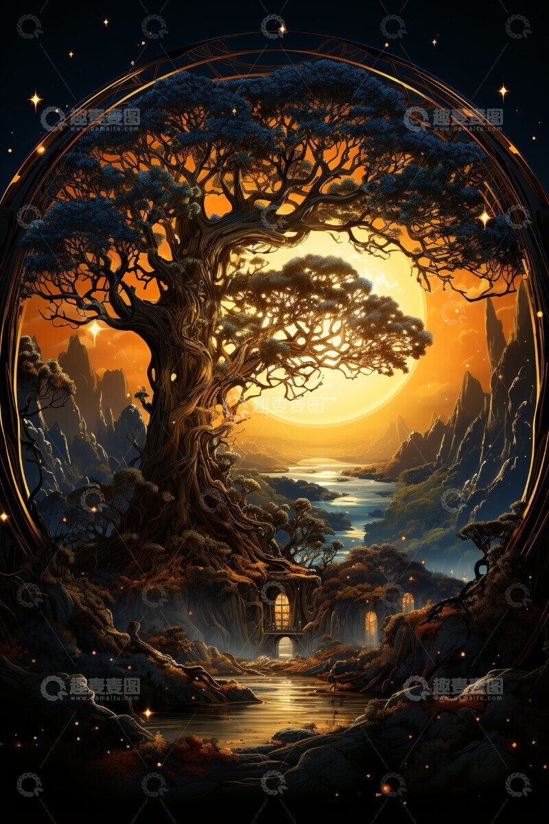 高清大图下载【趣麦麦图】生命之树与星空
