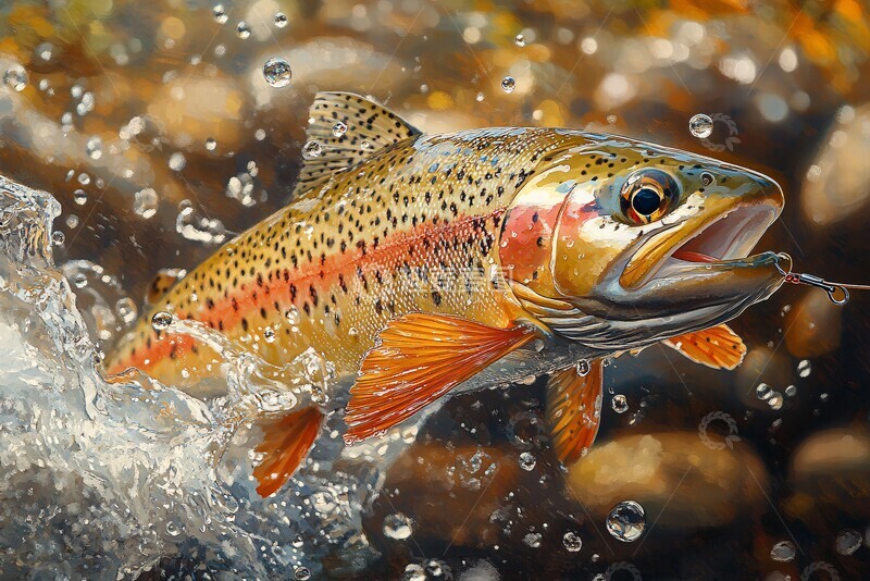 高清大图下载【趣麦麦图】-彩虹鲑鱼上钩