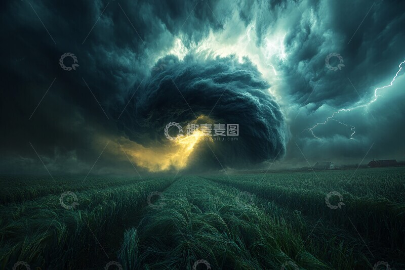 高清大图下载【趣麦麦图】龙卷风逼近农田2