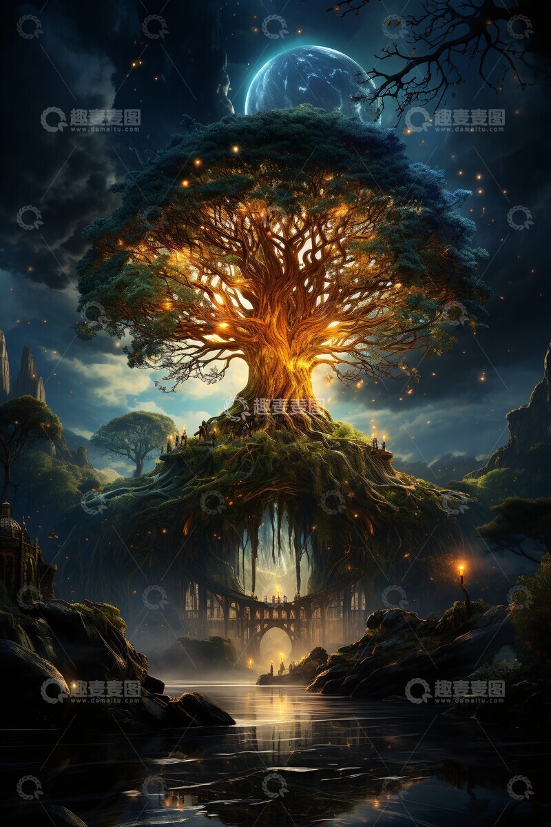 高清大图下载【趣麦麦图】生命之树与星空1