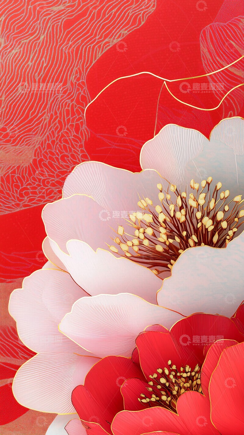 高清大图下载【趣麦麦图】金线牡丹纹样3