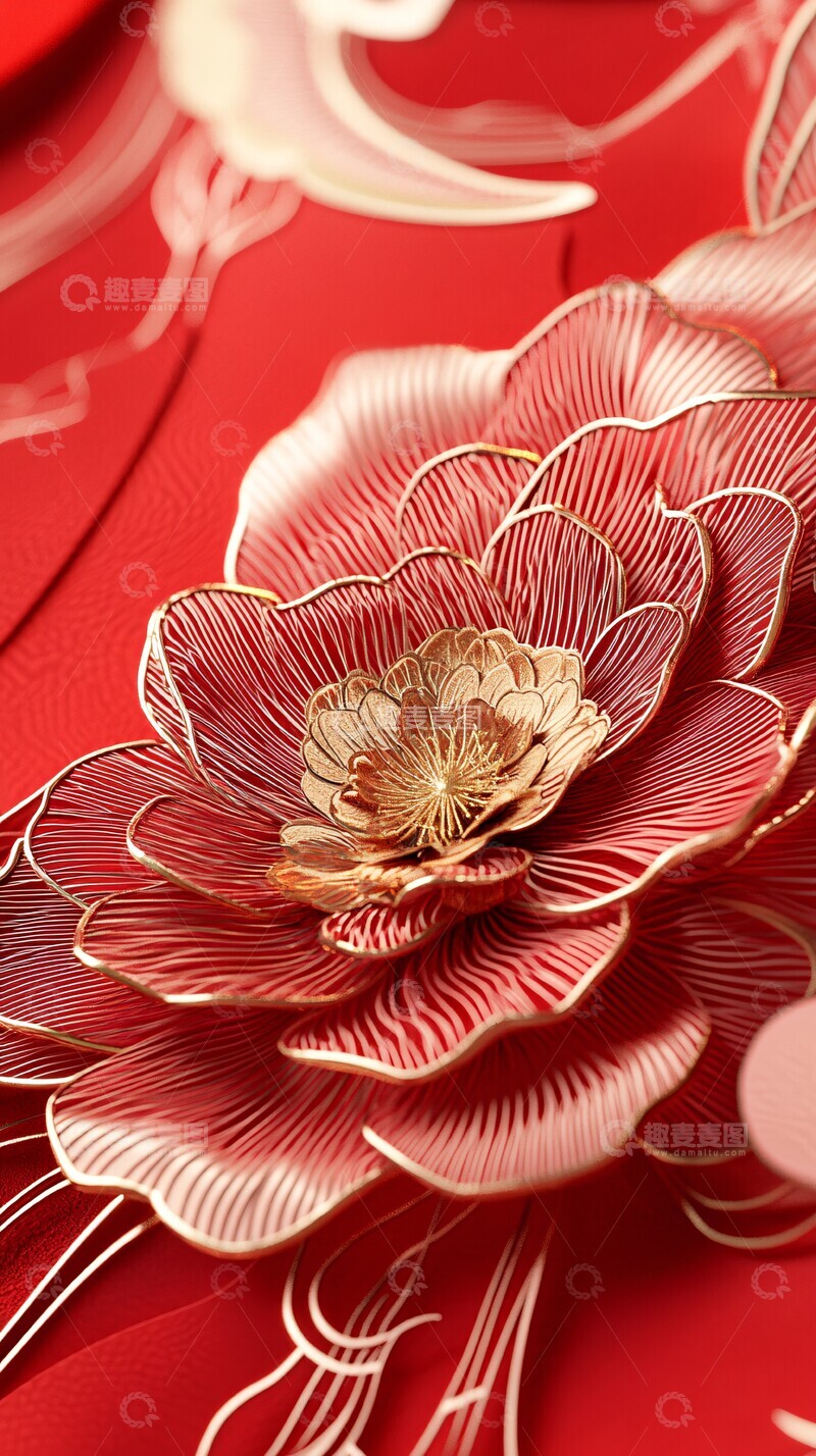 高清大图下载【趣麦麦图】金线牡丹纹样1