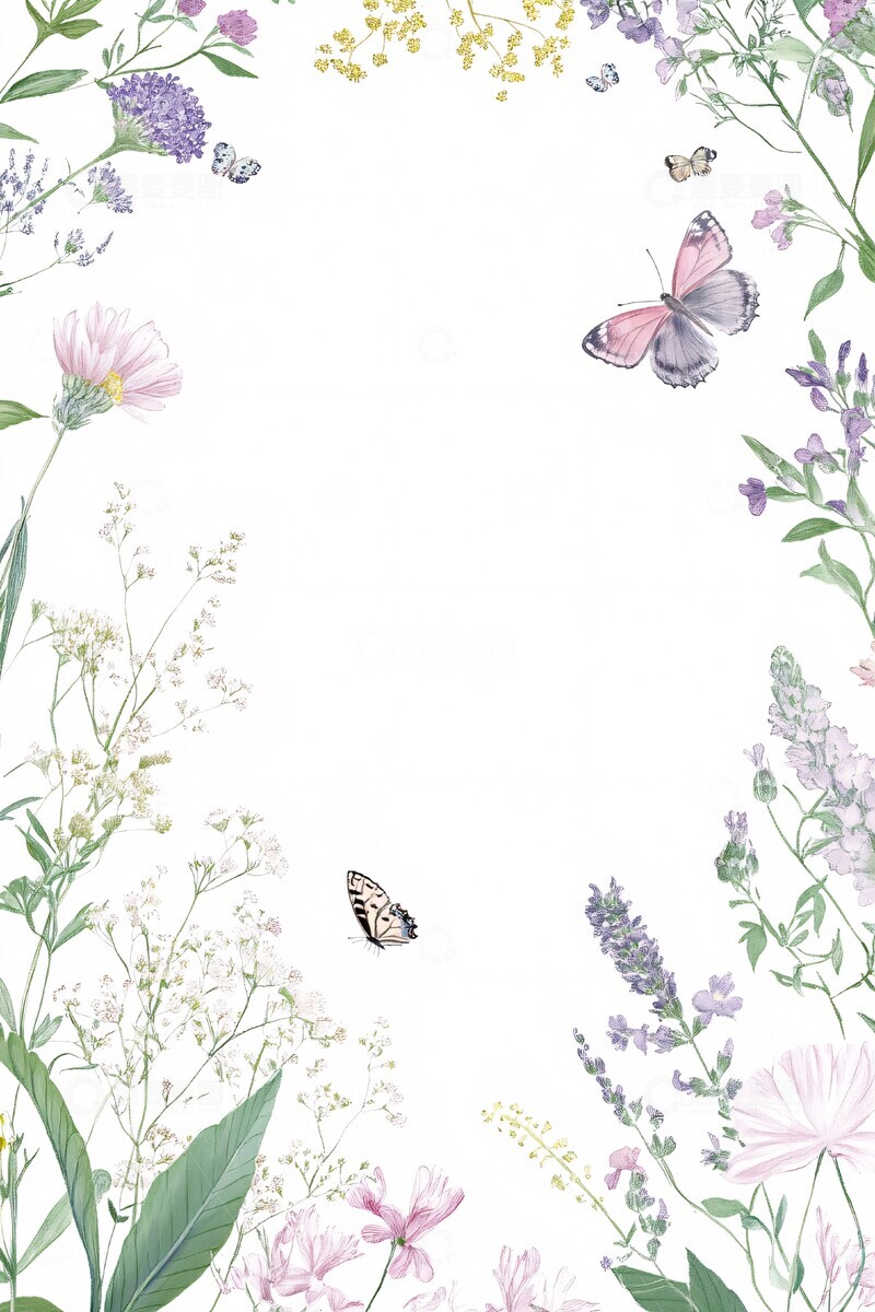 高清大图下载【趣麦麦图】粉色紫色花朵细框