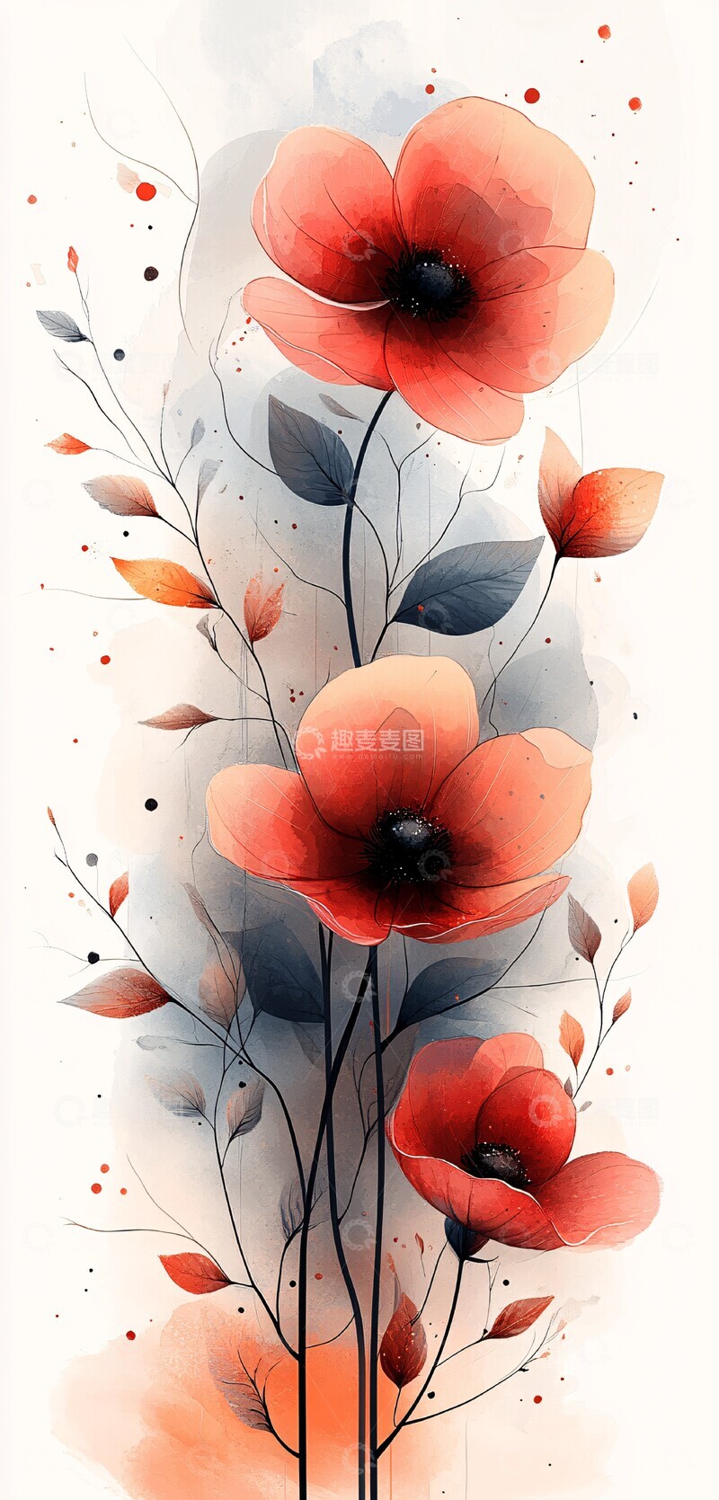 高清大图下载【趣麦麦图】水彩花卉插画7