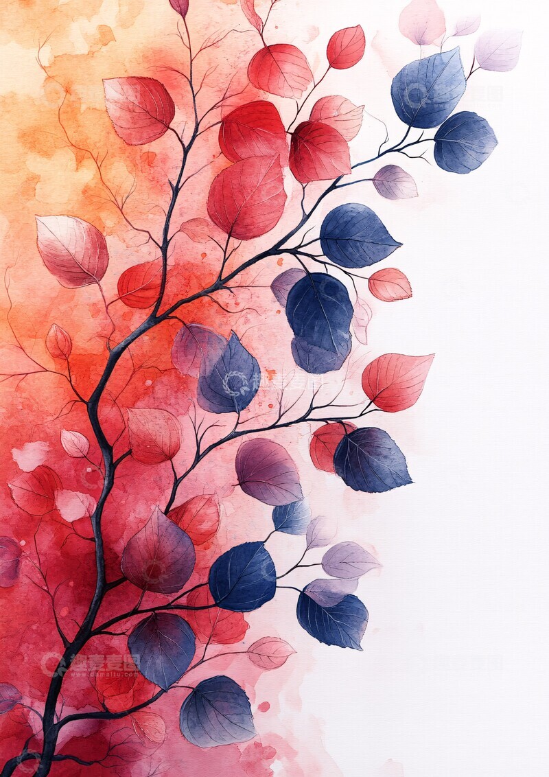 高清大图下载【趣麦麦图】粉色紫色树叶枝条2
