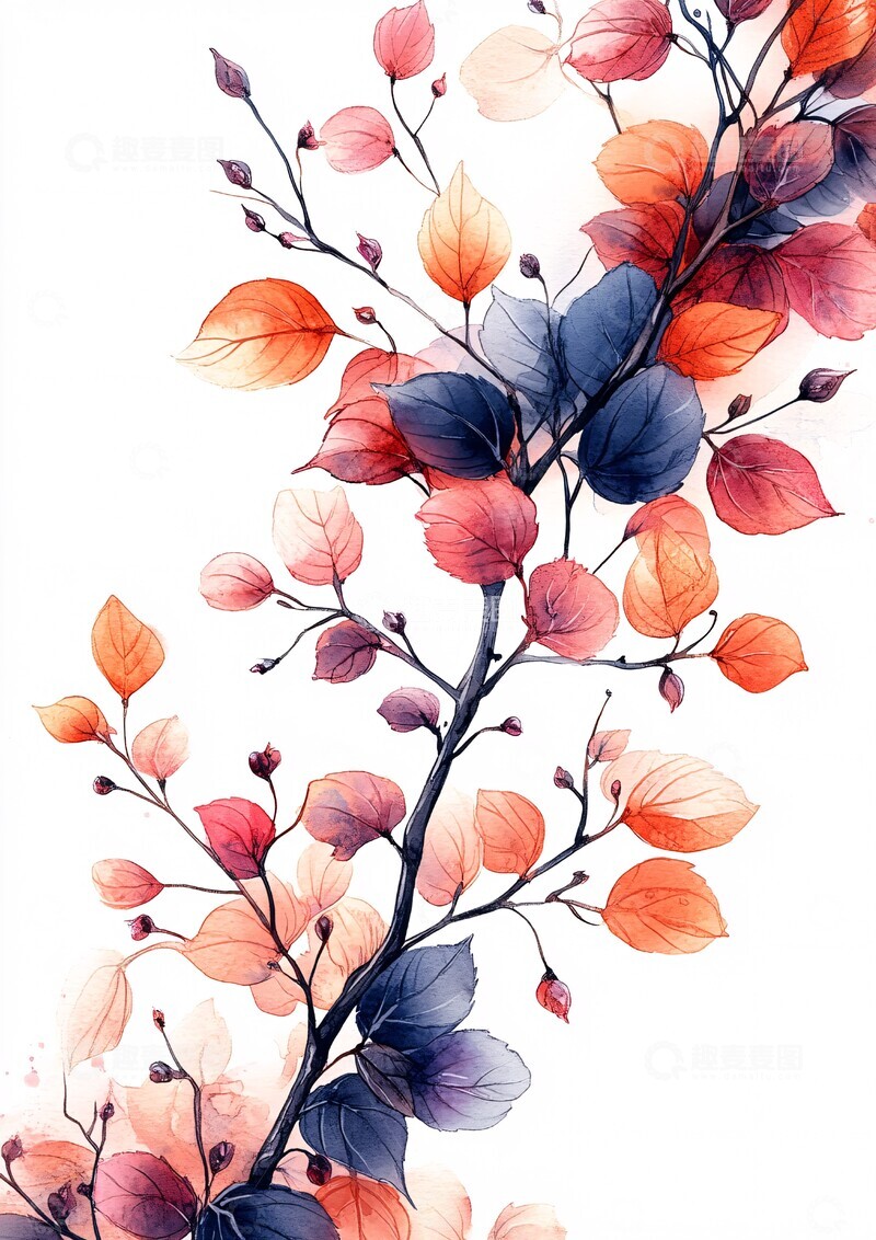 高清大图下载【趣麦麦图】粉色紫色树叶枝条1