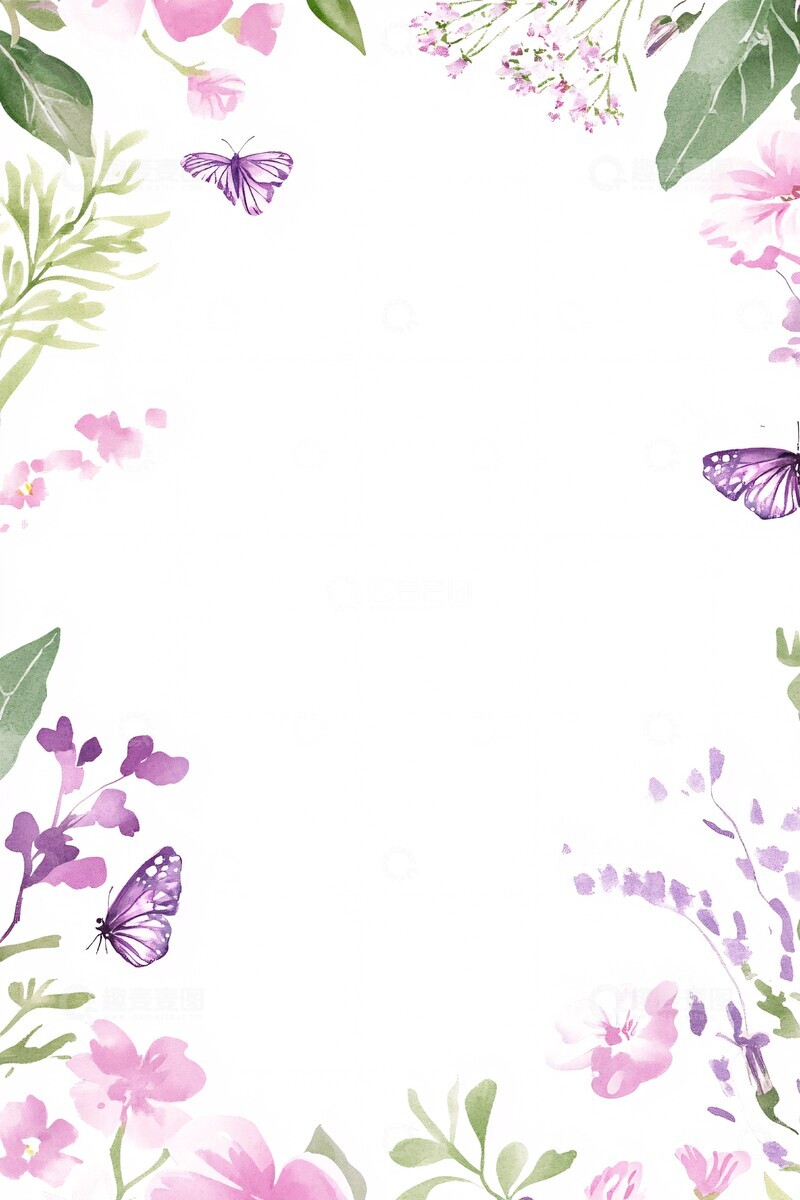 高清大图下载【趣麦麦图】粉色紫色花朵细框1