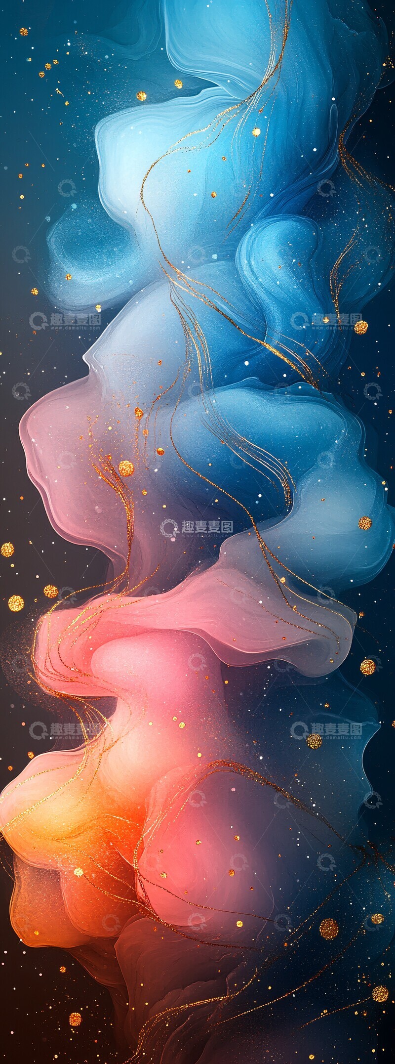 高清大图下载【趣麦麦图】蓝粉水彩金色纹理2