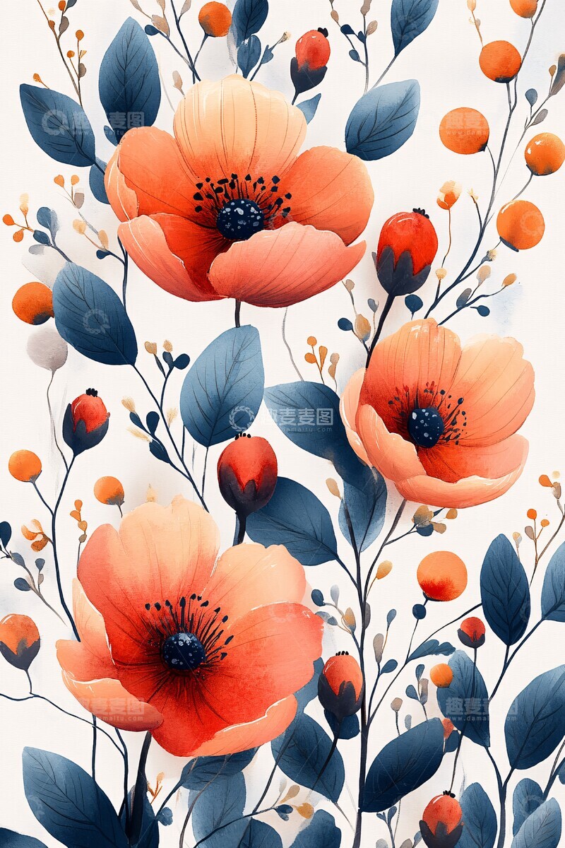 高清大图下载【趣麦麦图】水彩花卉周食记2