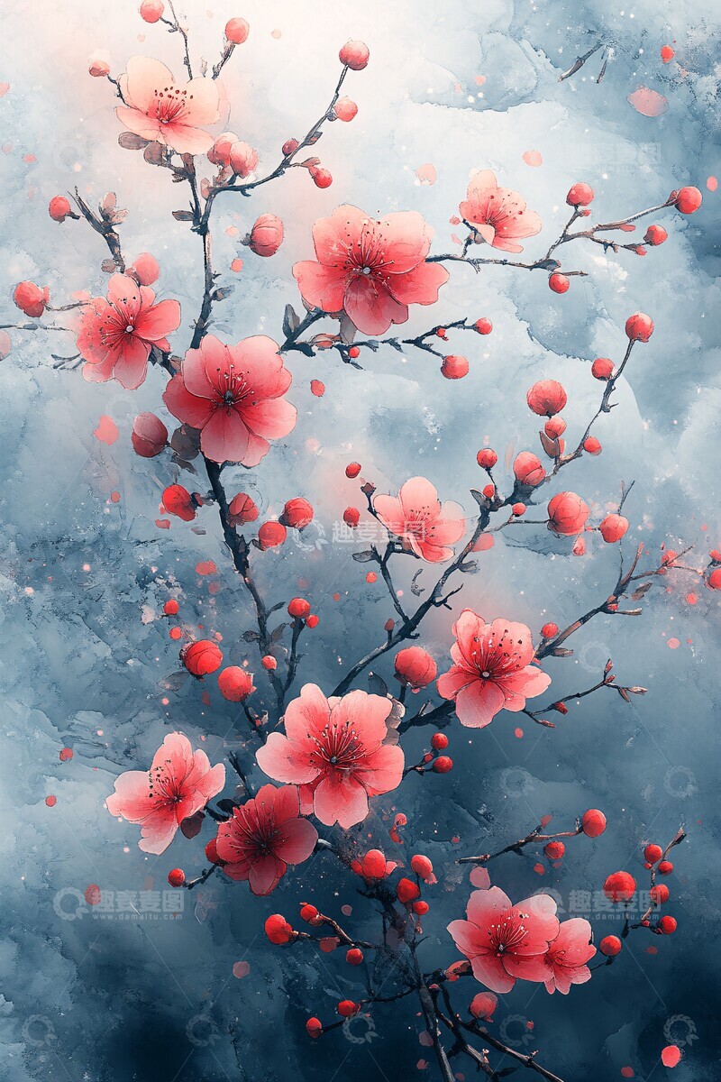 高清大图下载【趣麦麦图】水墨竹叶小花图