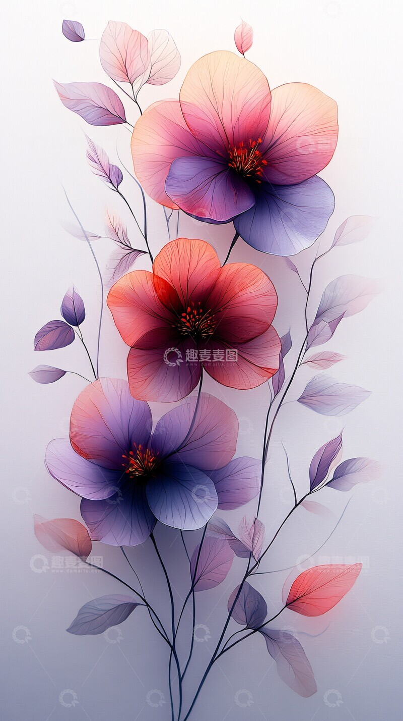 高清大图下载【趣麦麦图】白色花朵水彩画2