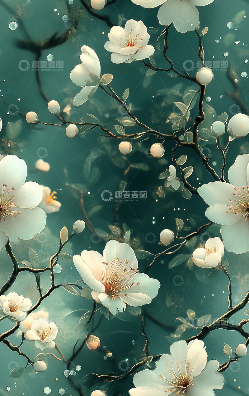 高清大图下载【趣麦麦图】绿紫渐变花卉图案