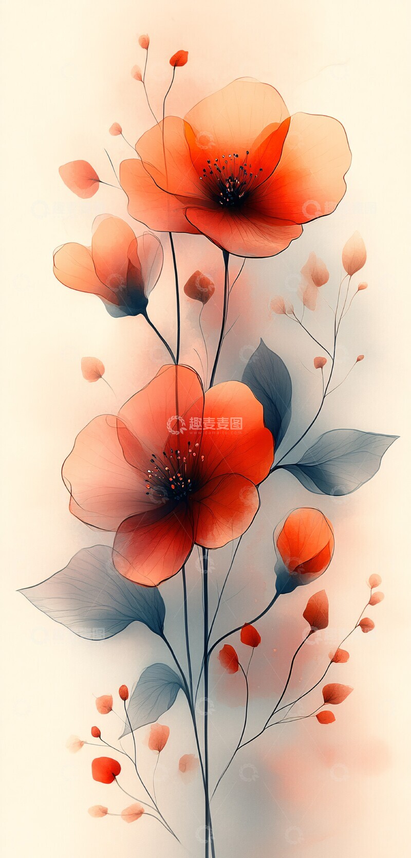 高清大图下载【趣麦麦图】水彩花卉插画6