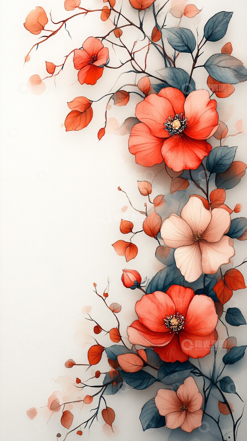 高清大图下载【趣麦麦图】花水彩边框水彩边框粉色