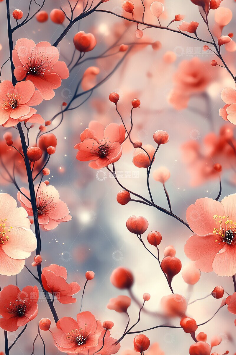 高清大图下载【趣麦麦图】花叶云雾水彩画1