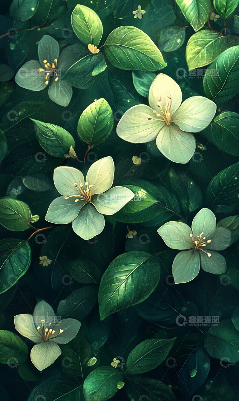 高清大图下载【趣麦麦图】绿意花卉背景1