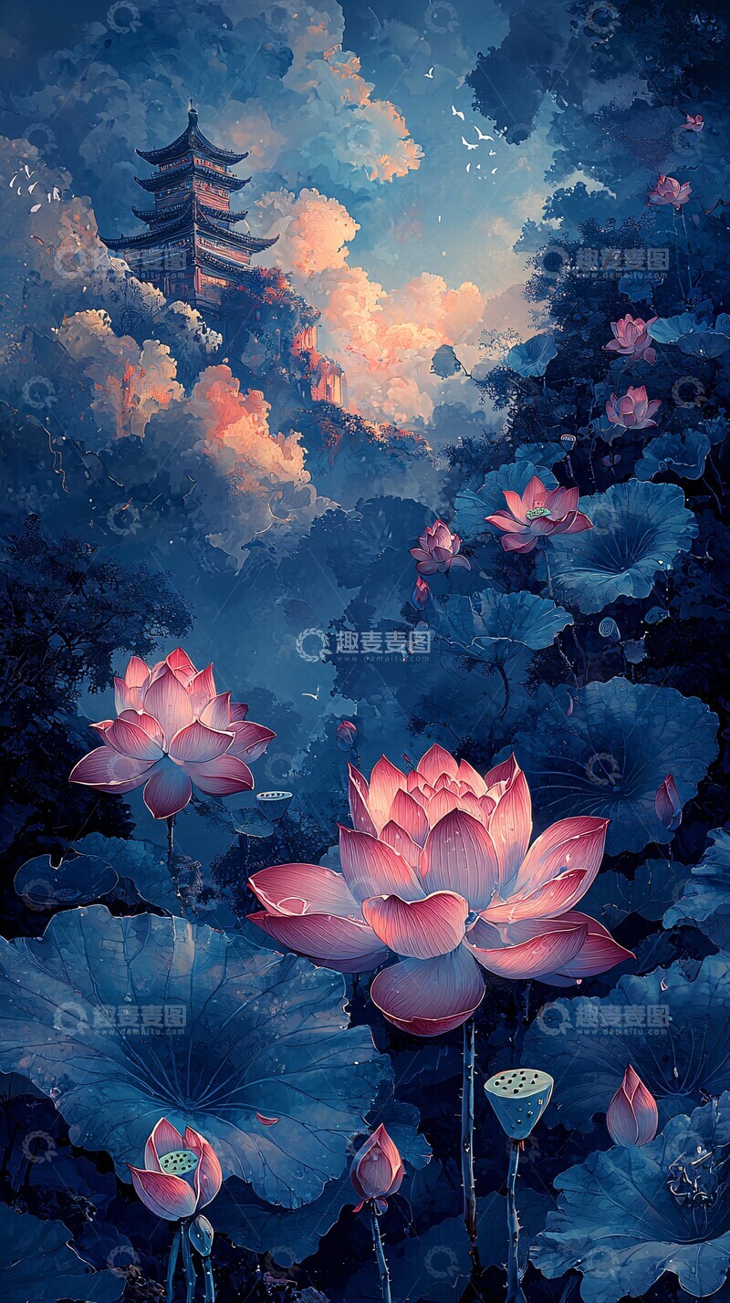 高清大图下载【趣麦麦图】莲花云纹中式框2