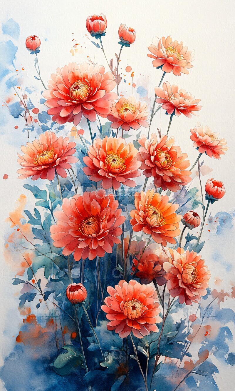 高清大图下载【趣麦麦图】水彩菊花阳光下2