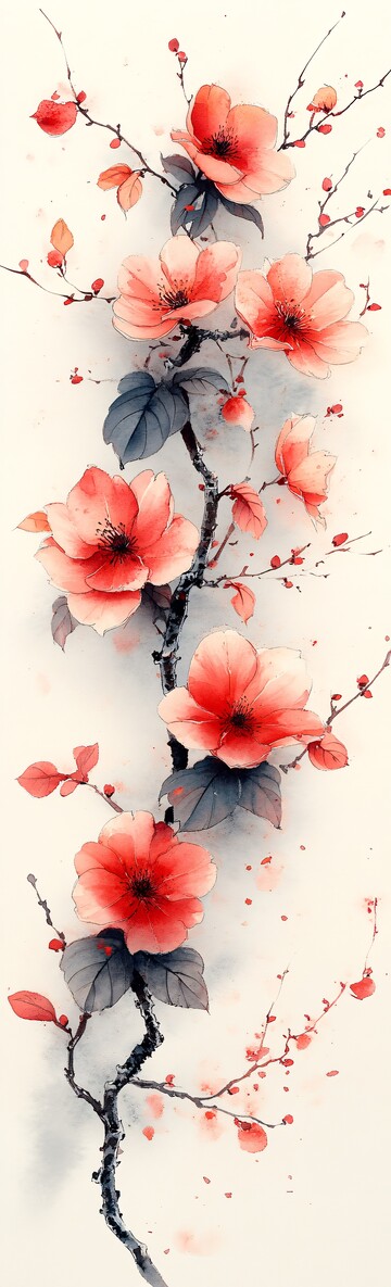 花叶水墨图水墨天空对称