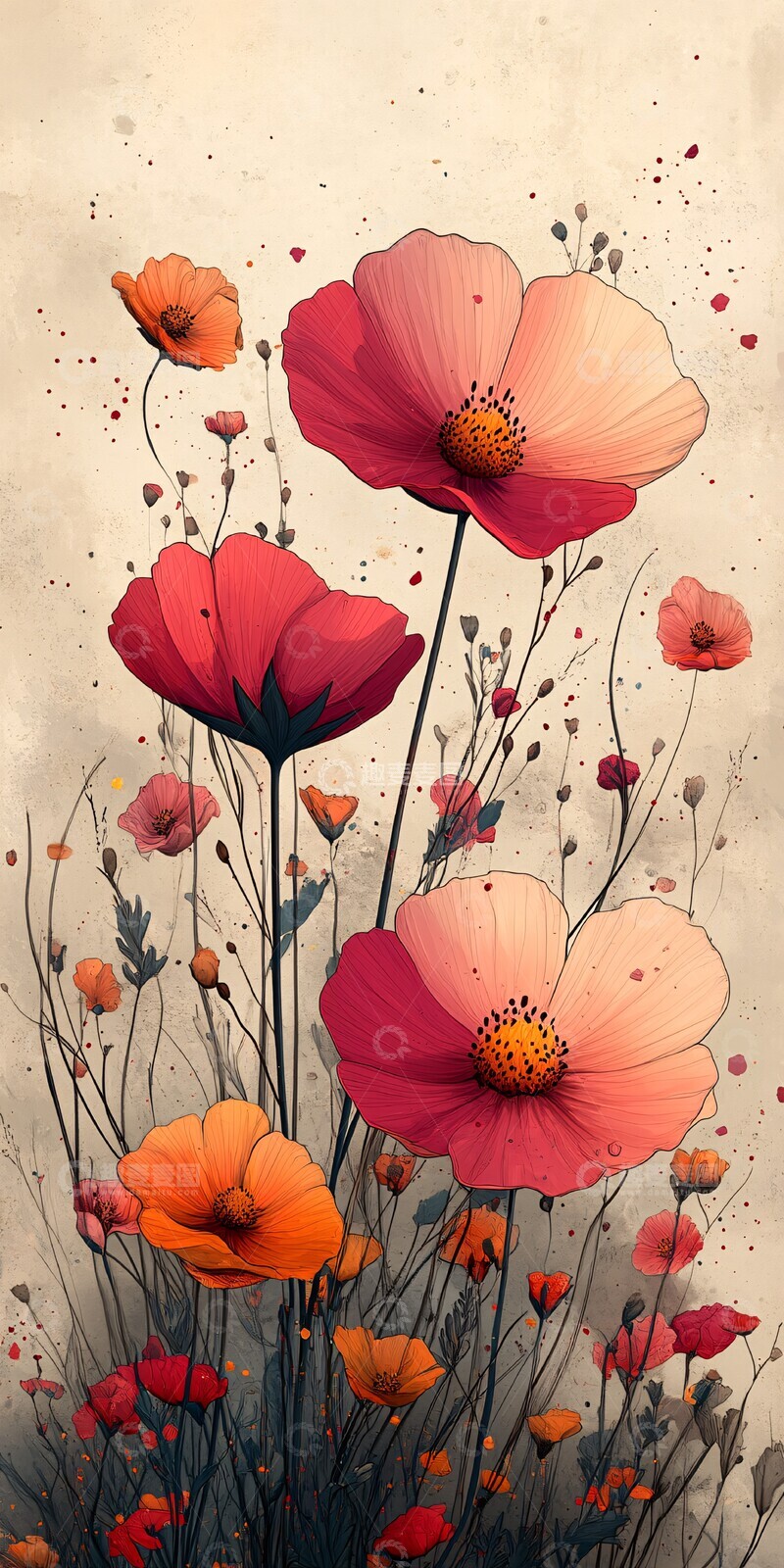 高清大图下载【趣麦麦图】细线花朵矩形框2