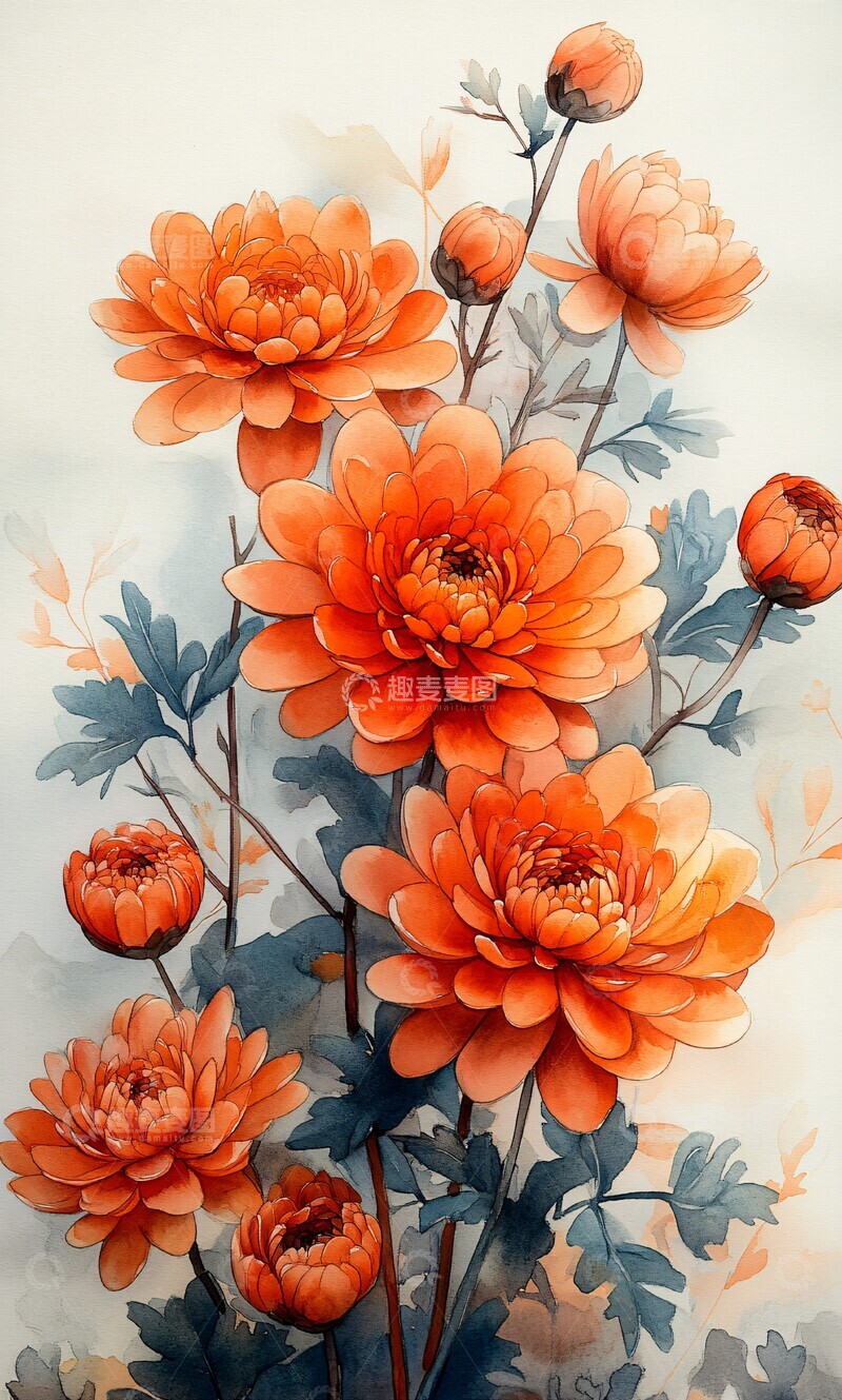 高清大图下载【趣麦麦图】水彩菊花阳光下3