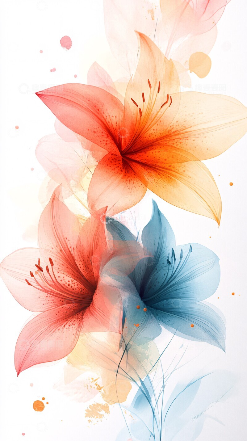高清大图下载【趣麦麦图】水彩百合抽象花瓣