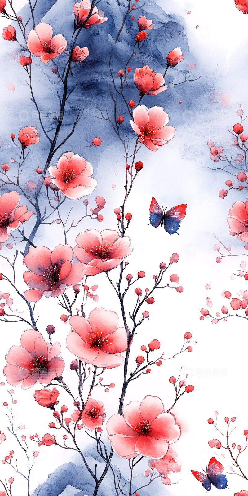 高清大图下载【趣麦麦图】蝴蝶花纹春水彩