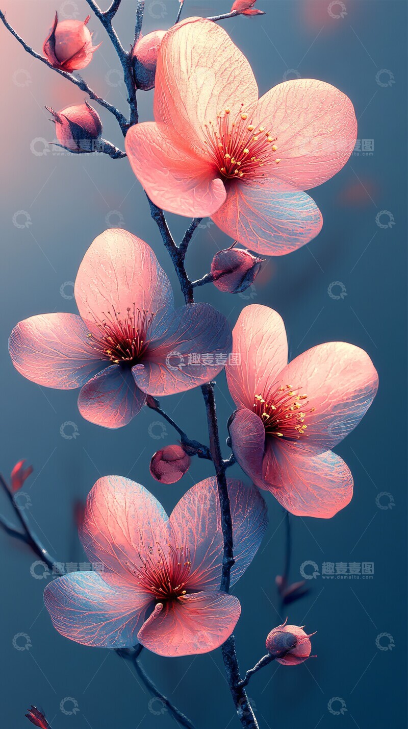 高清大图下载【趣麦麦图】花影水彩渐变壁纸2