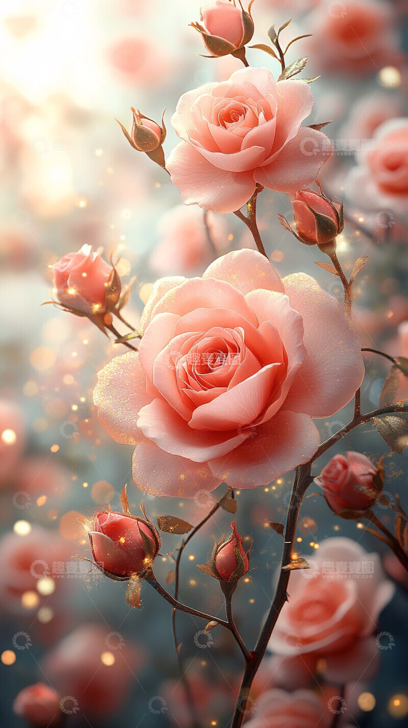 高清大图下载【趣麦麦图】粉色光晕玫瑰背景1