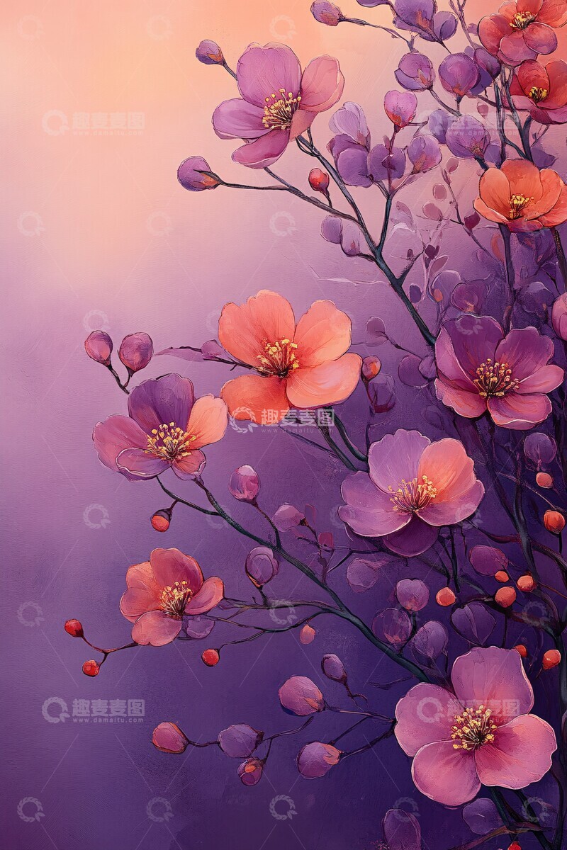 高清大图下载【趣麦麦图】紫橙花韵角落空白中式3