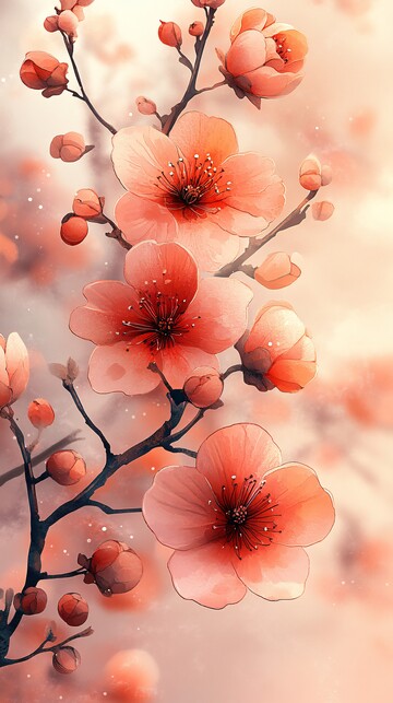 花影水彩渐变壁纸1