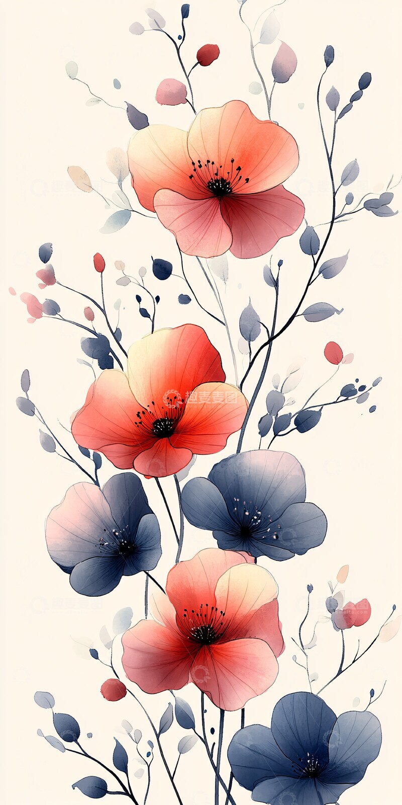 高清大图下载【趣麦麦图】水彩花卉书签背景3