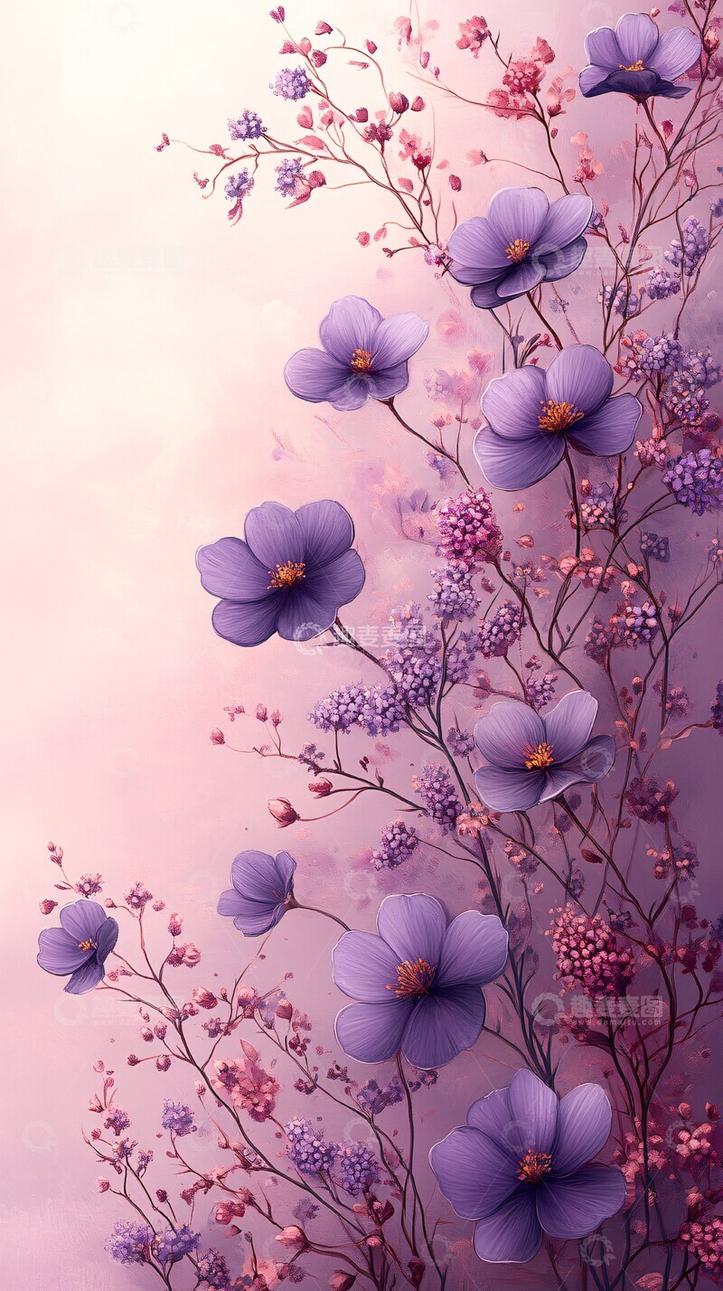 高清大图下载【趣麦麦图】紫色小花环绕设计1