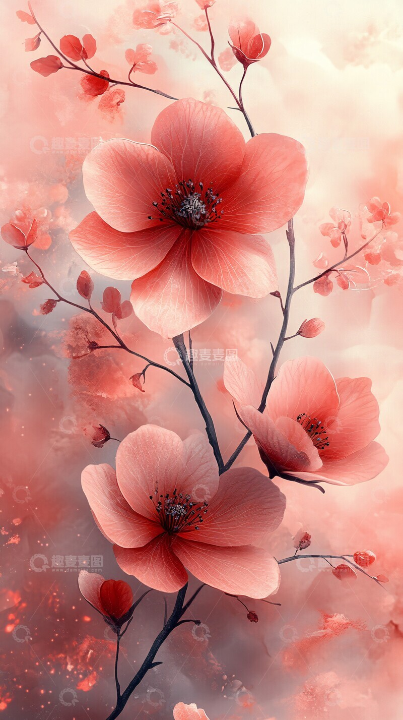 高清大图下载【趣麦麦图】花影水彩渐变壁纸3