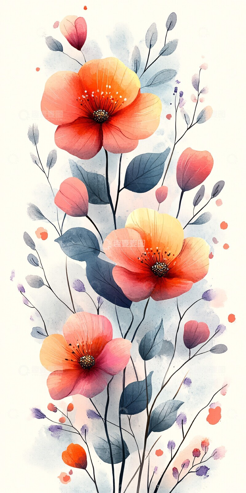 高清大图下载【趣麦麦图】水彩花卉书签背景