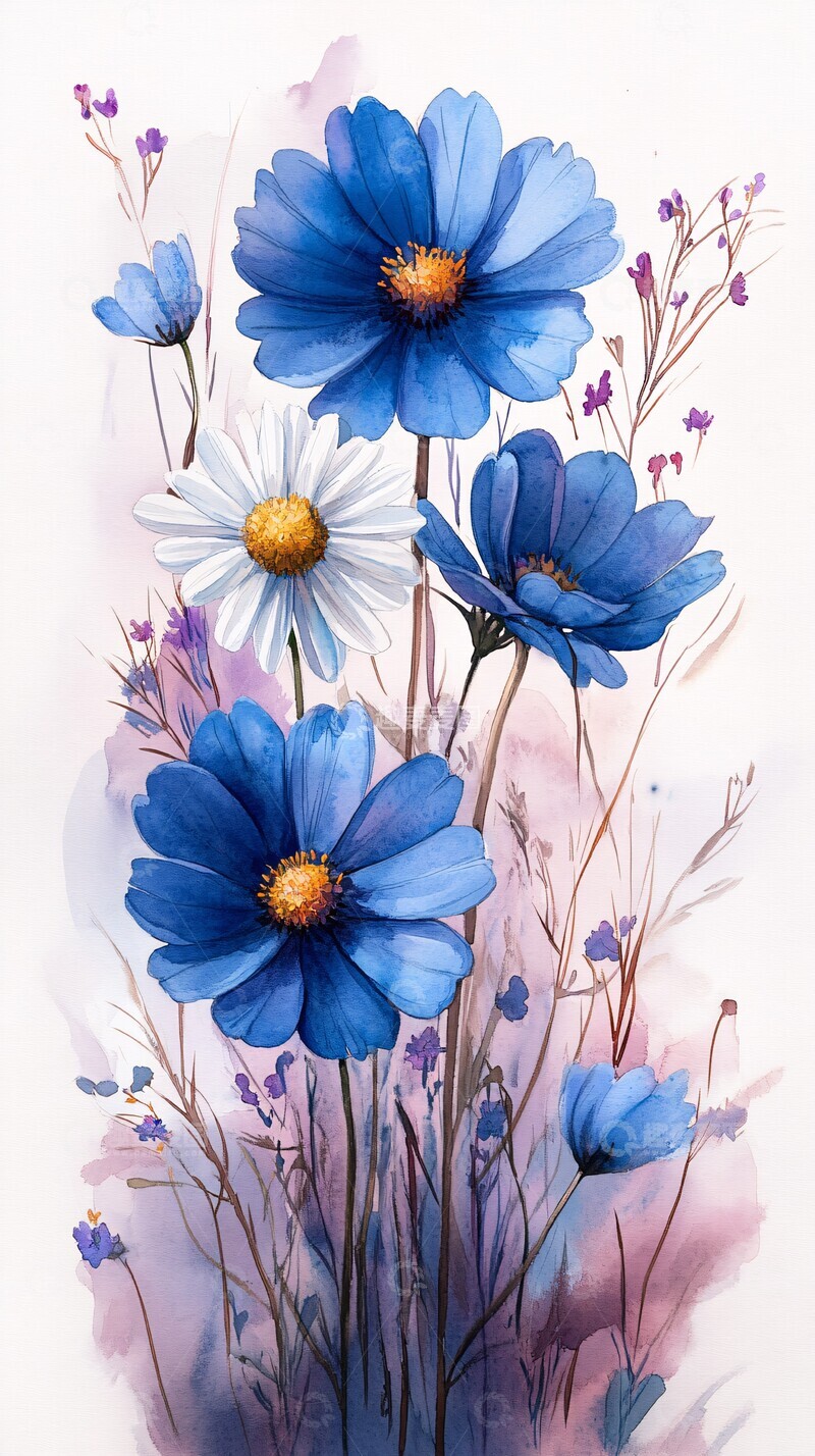 高清大图下载【趣麦麦图】野花水彩插画