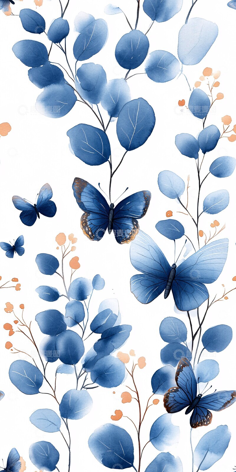 高清大图下载【趣麦麦图】蝴蝶花纹春水彩2