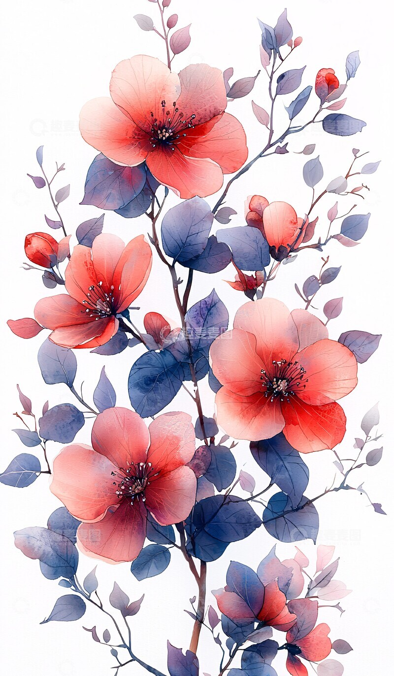 高清大图下载【趣麦麦图】花与苹果水彩画2