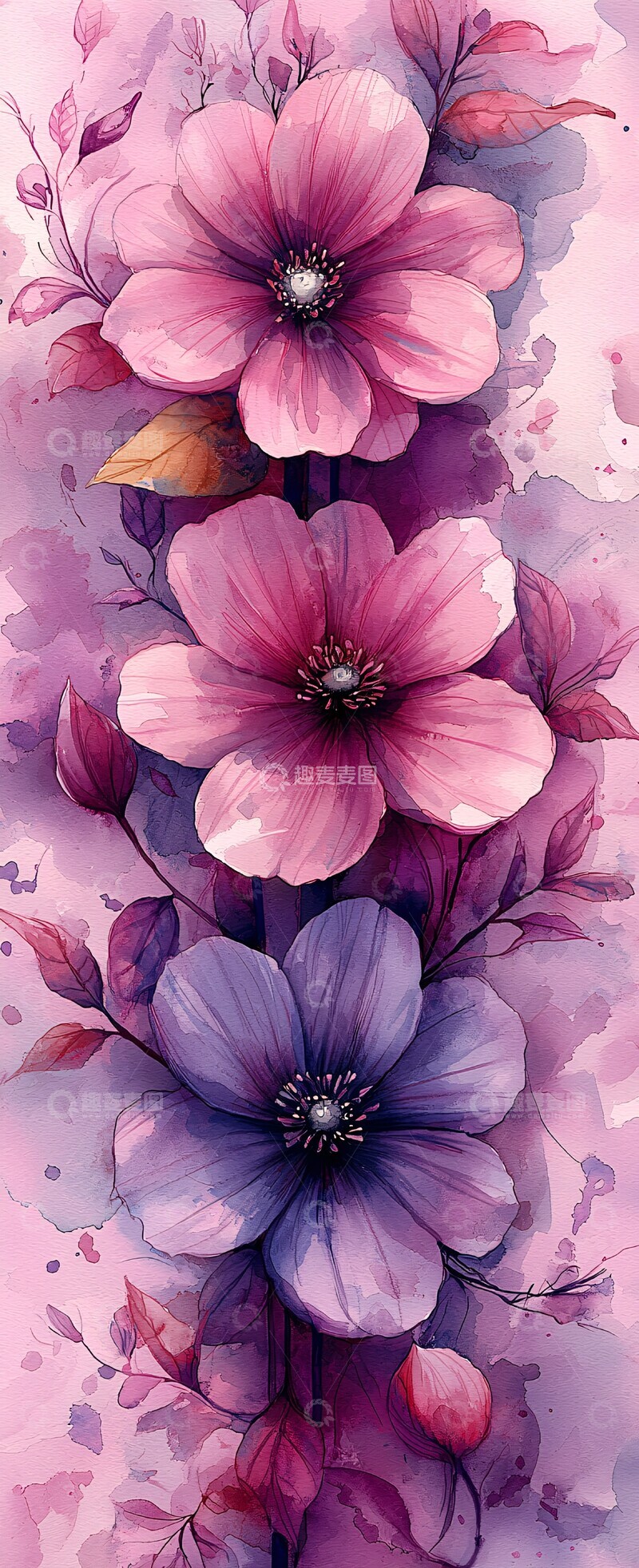 高清大图下载【趣麦麦图】水彩花卉纹样