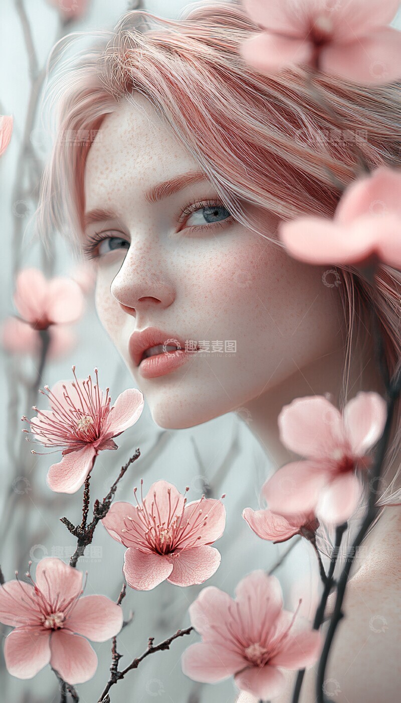 高清大图下载【趣麦麦图】粉色花朵飘舞