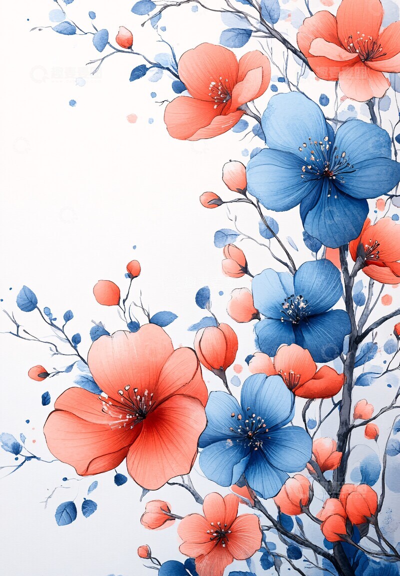 高清大图下载【趣麦麦图】淡蓝粉花边框2