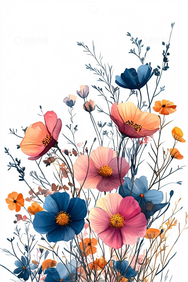 高清大图下载【趣麦麦图】淡彩野花设计1