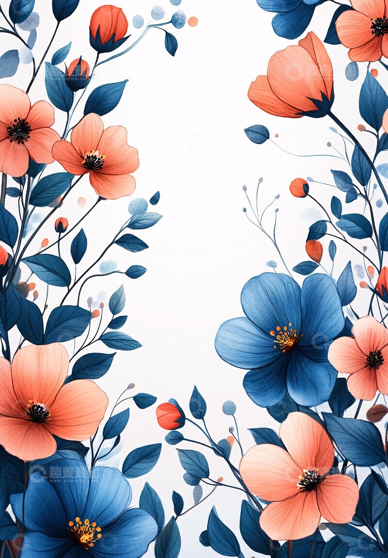 高清大图下载【趣麦麦图】淡蓝粉花边框3