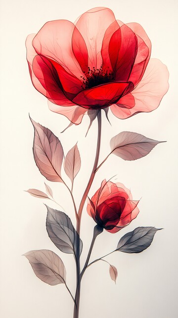 红玫瑰水彩花卉1