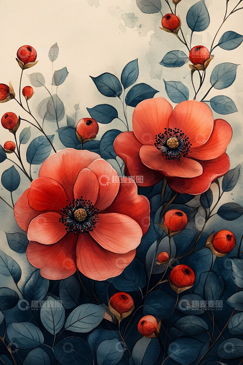 高清大图下载【趣麦麦图】花叶纹样婚柬框架3