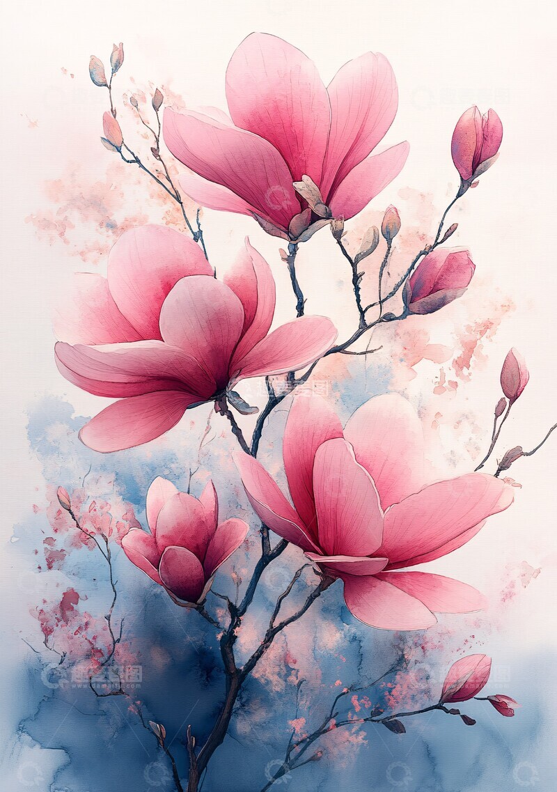 高清大图下载【趣麦麦图】粉色木兰花粉色木兰木兰花1