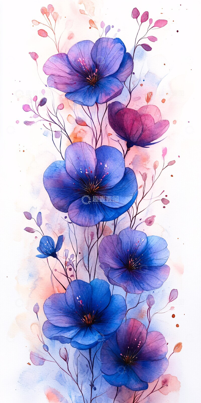 高清大图下载【趣麦麦图】紫色蓝色水彩边框